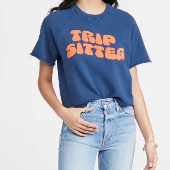 MOTHER The Loafer Fray Crop Graphic Sweatshirt - Picture 1 of 6